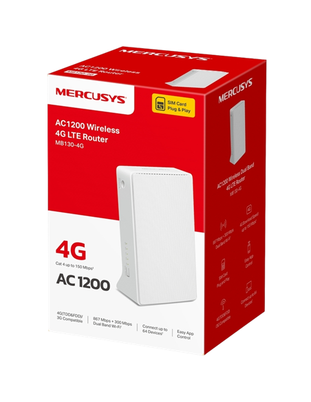 Router fără fir MERCUSYS MB130-4G, Wi-Fi + 4G LTE, Alb