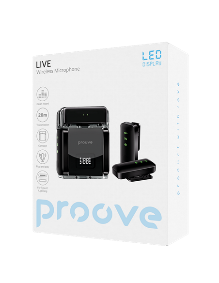 Портативный записывающий микрофон Proove Live, Беспроводной, Черный
