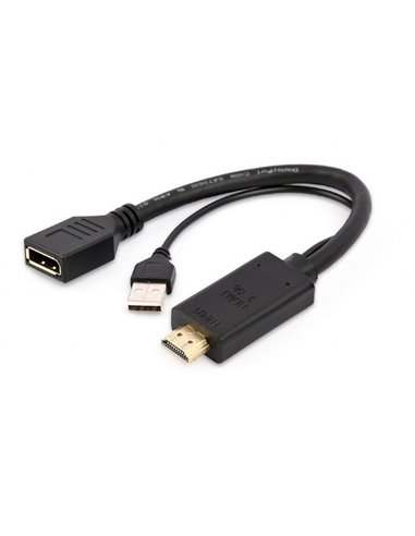 Видеоадаптер Cablexpert A-HDMIM-DPF-01, HDMI (M) - DisplayPort, USB Type-A, 0,1м, Чёрный