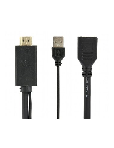 Видеоадаптер Cablexpert A-HDMIM-DPF-01, HDMI (M) - DisplayPort, USB Type-A, 0,1м, Чёрный