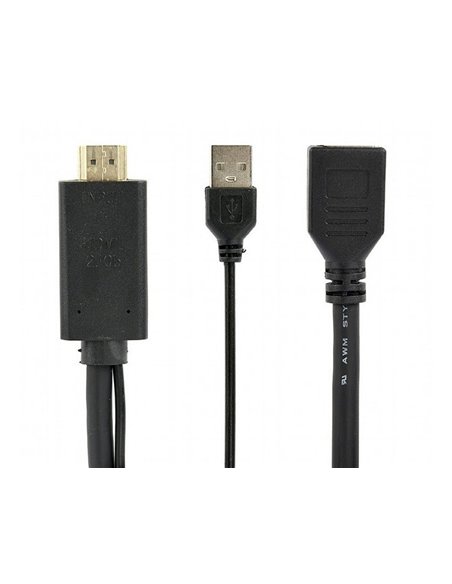 Видеоадаптер Cablexpert A-HDMIM-DPF-01, HDMI (M) - DisplayPort, USB Type-A, 0,1м, Чёрный