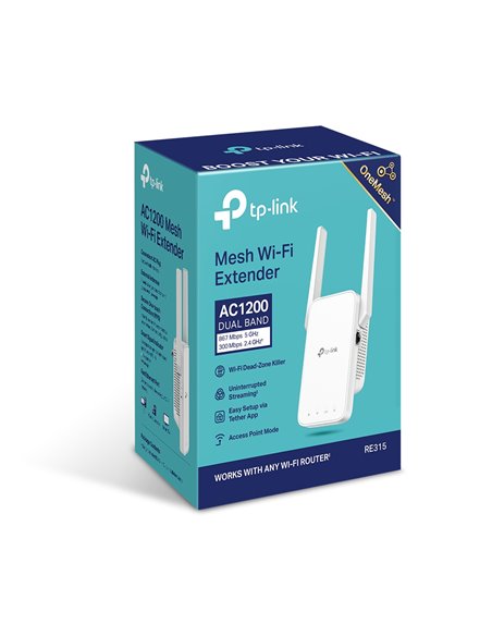 Усилитель Wi‑Fi сигнала TP-LINK RE315, 300 Мбит/с, 867 Мбит/с, Белый