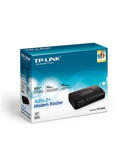 ADSL Модем TP-LINK TD-8816, ADSL/ADSL2/ADSL2 + до 24 Мбит/с, Чёрный