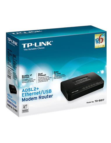Modem ADSL TP-LINK TD-8817, ADSL/ADSL2/ADSL2 + până la 24 Mbps, Negru