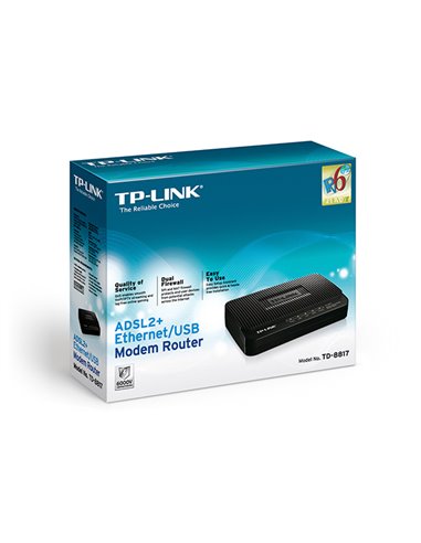 Modem ADSL TP-LINK TD-8817, ADSL/ADSL2/ADSL2 + până la 24 Mbps, Negru