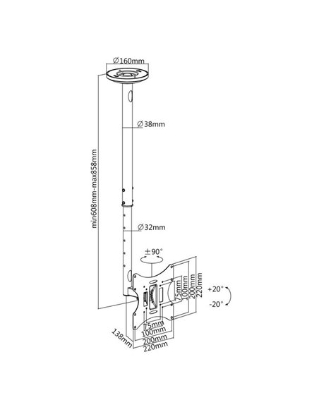 Suport TV tavan Full-motion Reflecta Pallas Extend 85, Argintiu
