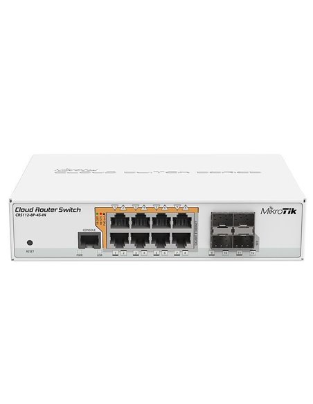 Comutator Router MikroTik CRS112-8P-4S-IN, Alb