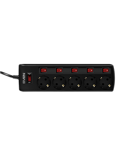 Сетевой фильтр SVEN SF-05PL, 5 Розеток, 3м, Чёрный