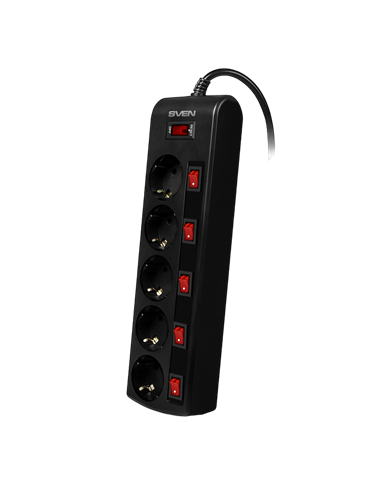 Prelungitor electric SVEN SF-05PL, 5 Prize, 3m, Negru