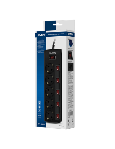 Prelungitor electric SVEN SF-05PL, 5 Prize, 3m, Negru