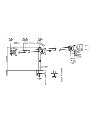 Suport birou pentru monitoare Gembird MA-D3-01, Negru