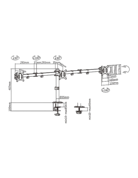 Suport birou pentru monitoare Gembird MA-D3-01, Negru