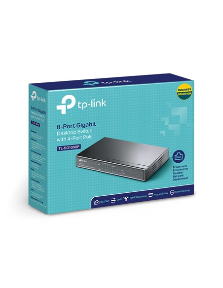 TP-LINK TL-SG1008P, 8-Port Gigabit Desktop PoE Switch, 8 Gigabit RJ45 ports including 4 PoE ports, 53W PoE Power supply, stee...