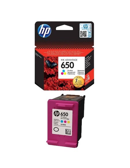 HP 650 (CZ102AE) Tri-Colour Ink Cartridge for DeskJet 2515/3515 AiO, 200 p.
