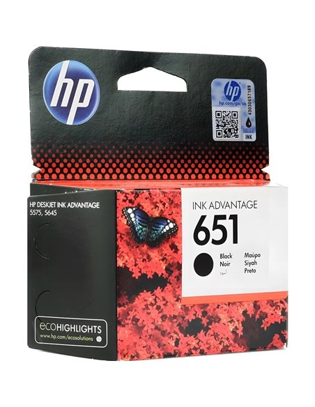 HP 651 (C2P10AE) Black Ink Cart for HP Deskjet Ink Advantage 5575 , HP DeskJet Ink Advantage 5645, 600p.