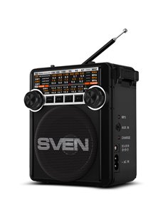 SVEN SRP-355 Black, FM/AM/SW Radio, 3W RMS, 8-band radio receiver, built-in audio files player from USB-fash, microSD and SD ...