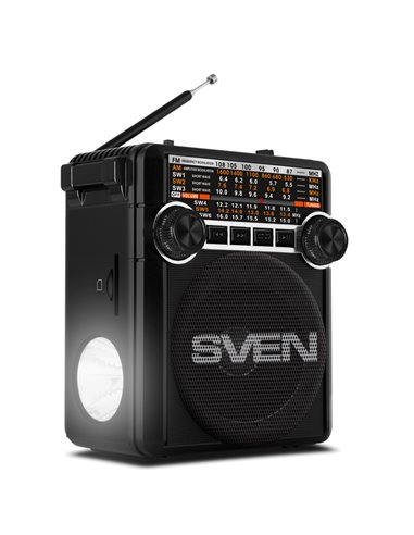 SVEN SRP-355 Black, FM/AM/SW Radio, 3W RMS, 8-band radio receiver, built-in audio files player from USB-fash, microSD and SD ...