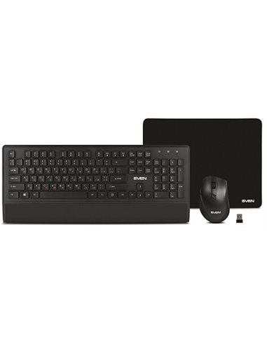 SVEN KB-C3800W, Wireless, Keyboard & Mouse & Mouse Pad, 2.4GHz, Multimedia Keyboard (104 keys, 12Fn-keys) + Mouse (5+1 keys (...