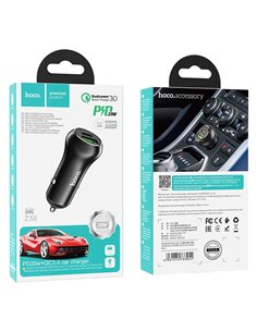 USB автомобильное зарядное устройство HOCO Z38 Resolute / 1 x USB + 1 x USB-C / Total output: 38W / up to PD3.0 / QC3.0 / Black 2