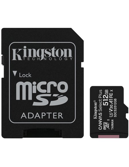 Card de memorie microSD 512GB Kingston Canvas Select Plus, 100MBps, + SD adapter