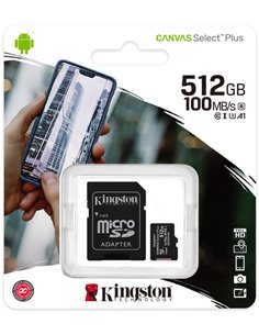 Карта памяти microSD 512GB Kingston Canvas Select Plus, 100MBps, + SD adapter 2