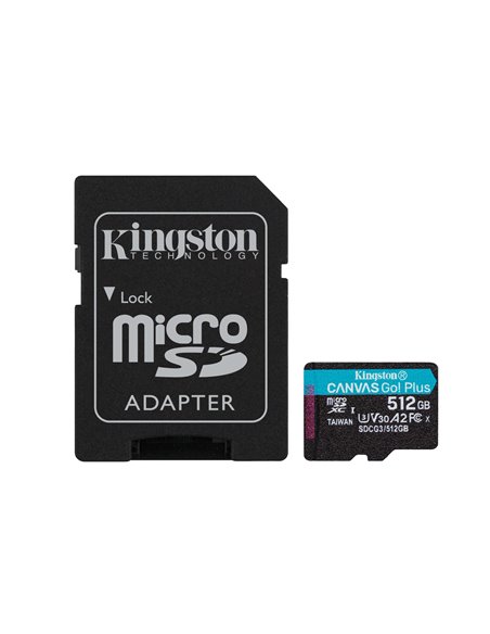 Карта памяти microSD 512GB Kingston Canvas Go! Plus, A2, 170Mbpsr, + SD adapter