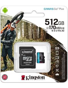 Карта памяти microSD 512GB Kingston Canvas Go! Plus, A2, 170Mbpsr, + SD adapter 2