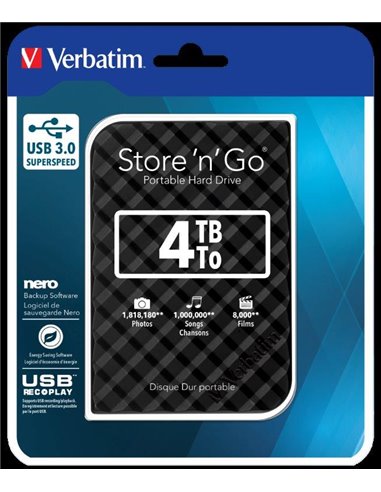 2.5” HDD Extern Verbatim ”Store 'n' Go” / USB3.0 / 4.0TB / Black