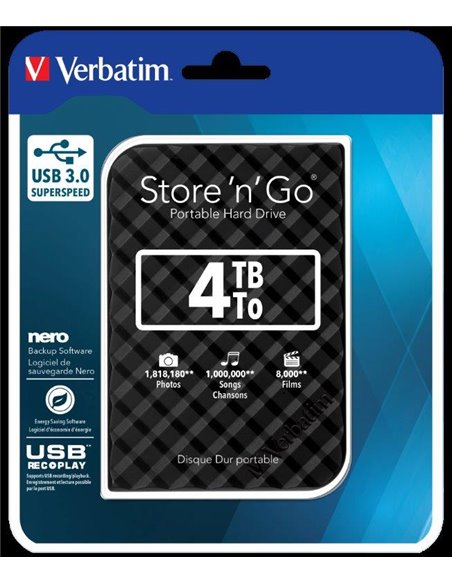2.5” HDD Extern Verbatim ”Store 'n' Go” / USB3.0 / 4.0TB / Black