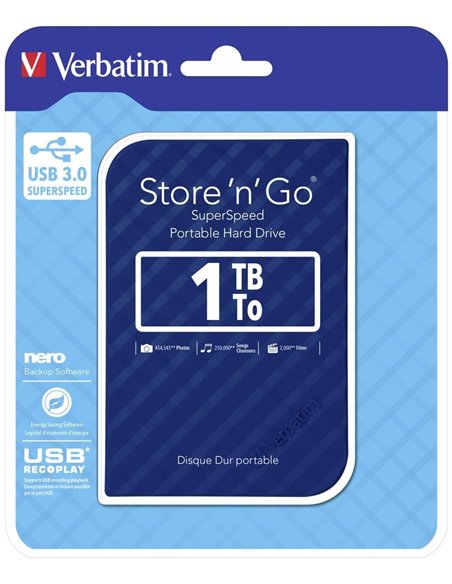 2.5” Внешний HDD Verbatim ”Store 'n' Go” / USB3.0 / 1.0TB / Blue