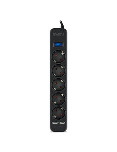 Surge Protector SVEN SF-05LU, 5 Sockets + 2 USB (2,4 A) , 1.8m, Black, color box 2