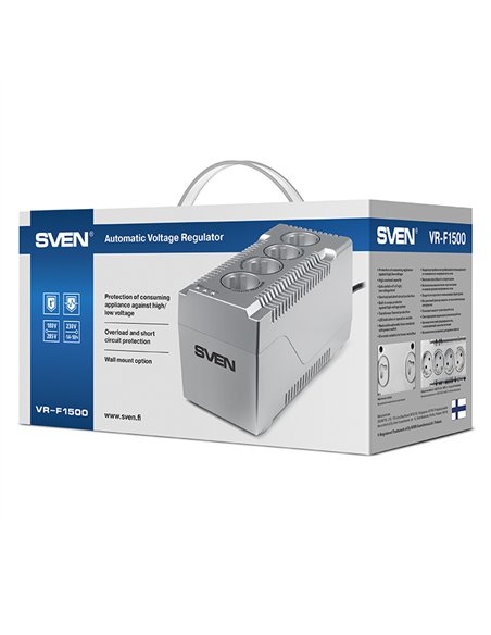 SVEN VR-F1500, 500W, Automatic Voltage Regulator, 4x Schuko outlets, Input voltage: 180-285V, Output voltage: 230V ± 10%, inp...