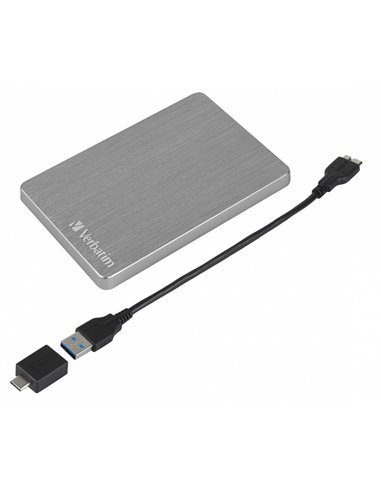 2.5” External HDD 1.0TB (USB3.2) Verbatim Store 'n' Go ALU Slim, Silver, Aluminium, Sleek, Slim, Nero Backup Software, Green...