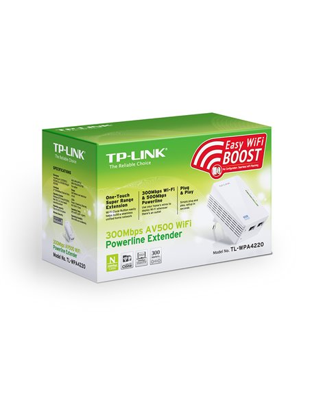 TP-LINK TL-WPA4220 N300 AV600 Powerline Adapter, Compact Size, 300Mbps Powerline Datarate, 1 Lan Port, Power Socket, HomePlu...