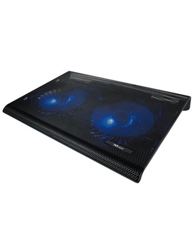 Trust Azul, Notebook Cooling Pad up to 17.3”, 2x125 mm silent cooling fans illuminated by 4 blue LED lights, Black
