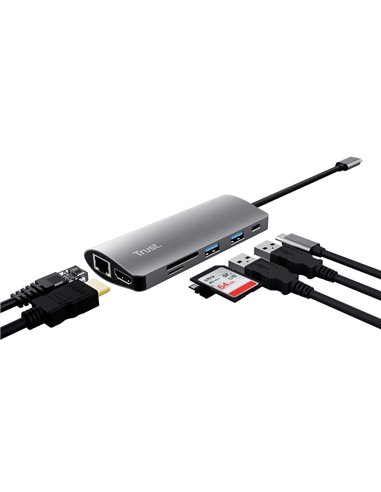 Многопортовый Адаптер Trust Dalyx/ USB-C/ 1xUSB-C/ 2xUSB-A/ HDMI/ RJ45/ SD/ microSD