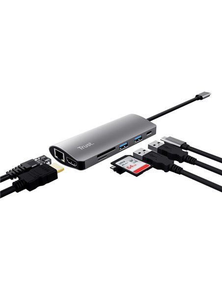 Многопортовый Адаптер Trust Dalyx/ USB-C/ 1xUSB-C/ 2xUSB-A/ HDMI/ RJ45/ SD/ microSD