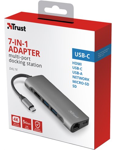 Многопортовый Адаптер Trust Dalyx/ USB-C/ 1xUSB-C/ 2xUSB-A/ HDMI/ RJ45/ SD/ microSD