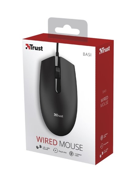 Trust Basi Wired Optical Mouse, 1200 dpi, 3 button, USB, 1.6 m, Black