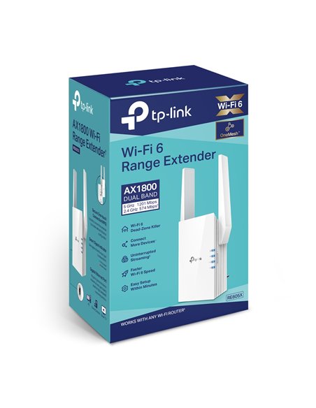 Усилитель сети TP-LINK RE605X / AC1800 Dual Band / Wi-Fi6 / 1 Gigabit Lan Port / 2 external antennas