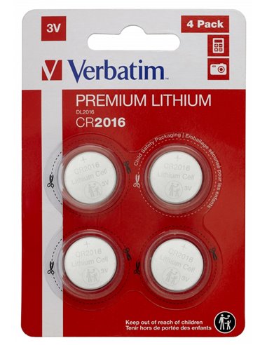 Verbatim Lithium Battery CR2016 3V 4pcs, Blister pack