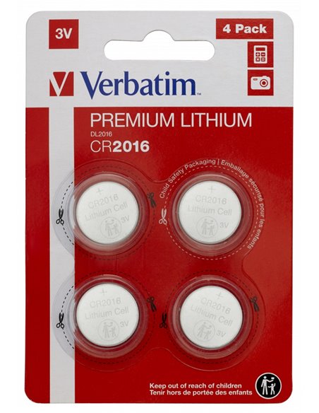 Verbatim Lithium Battery CR2016 3V 4pcs, Blister pack