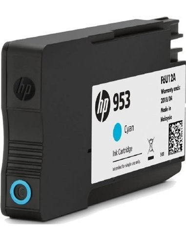 HP 953 (F6U12AE) Cyan Ink Cartridge; (for HP OfficeJet Pro 7720, 7730, 7740, 8710, 8720, 8725, 8728, 8730, 8740, 7740, 8218, ...