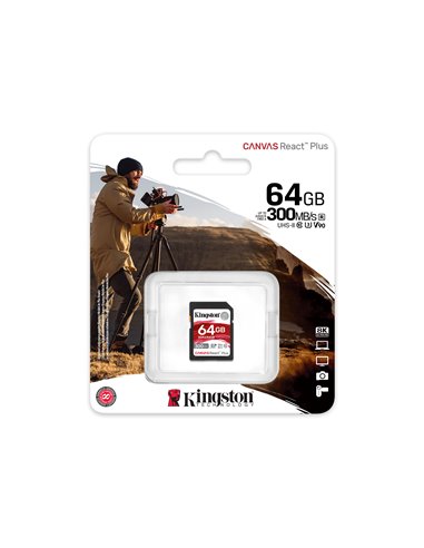Card de memorie SD 64GB V90 Kingston Canvas React Plus, 300MB/s, UHS-II