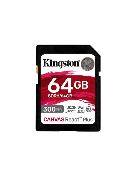 Card de memorie SD 64GB V90 Kingston Canvas React Plus, 300MB/s, UHS-II Card de memorie SD 64GB V90 Kingston Canvas React Plus, 300MB/s, UHS-II