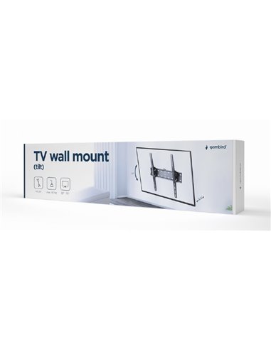 TV-Wall Mount for 32-55”- Gembird ”WM-55T-02”, Tilt, max. 40 kg, Distance TV to Wall: 53 mm, max. VESA 400 x 400, Black