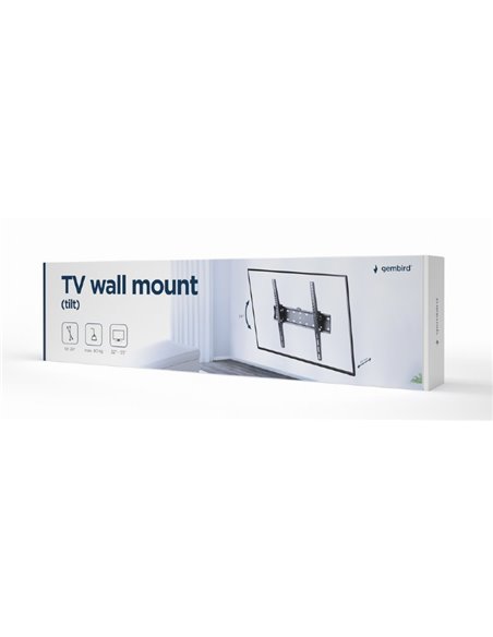 TV-Wall Mount for 32-55”- Gembird ”WM-55T-02”, Tilt, max. 40 kg, Distance TV to Wall: 53 mm, max. VESA 400 x 400, Black