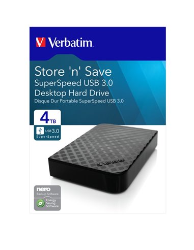 3.5” Внешний HDD Verbatim ”Store 'n' Save” / 4.0TB / USB3.0 / External power: +12VDC Input / Black