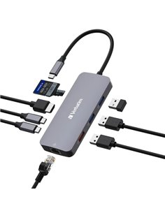 Adaptor Multiport Verbatim CMH-09/ USB-С/ 2xUSB-A 3.2/ 1xUSB-A 3.2(Gen 2)/ 2xUSB-C 3.2(Gen 2)/ HDMI/ RJ45/ SD/ microSD