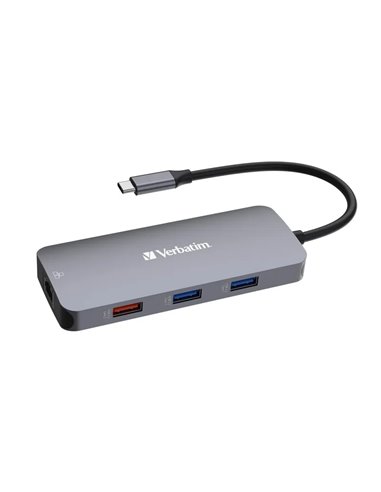 Многопортовый Адаптер Verbatim CMH-09/ USB-С/ 2xUSB-A 3.2/ 1xUSB-A 3.2(Gen 2)/ 2xUSB-C 3.2(Gen 2)/ HDMI/ RJ45/ SD/ microSD
